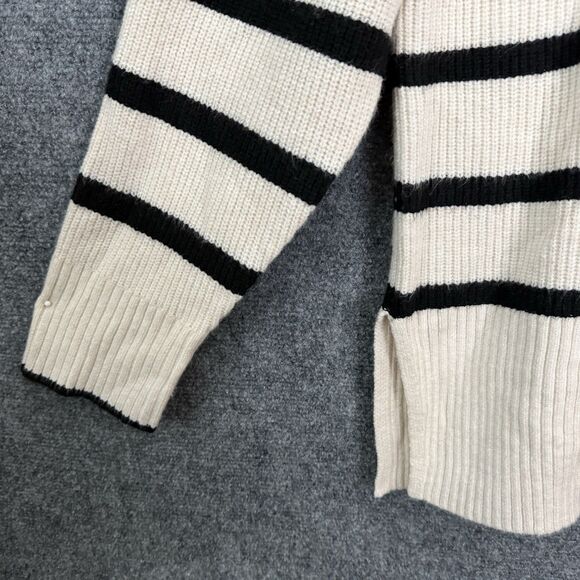A New Day Pullover Bulky Sweater NWT Cream W/Black Stripe Crew Neck Long Sleeve - Picture 4 of 13
